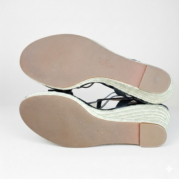 Cole Haan Size 8.5 Sandals Espadrille Black Leather Wedges Ankle T Strap Heels - Picture 8 of 9